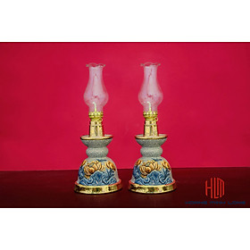 Mua Đèn Nến Bọc Đồng Men Rạn Đắp Nổi Họa Tiết Sen