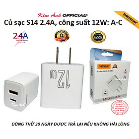 Mua Củ sạc Ham mer H-S14  dòng điện 2.4A công suất 12W có 2 cổng (Type C và cổng USB)  Check Qr hàng chính hãng
