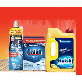 Combo Bột rửa bát finish 2.5kg + Nước làm bóng finish 800ml + Muối rửa bát finish 1.5kg dùng cho Máy rửa bát chén ly đĩa cốc