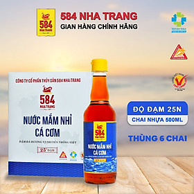 Thùng 6 chai Nước mắm Nhỉ Cá Cơm - 584 Nha Trang - Loại 25 độ đạm, Chai 500ml, Date luôn mới nhất
