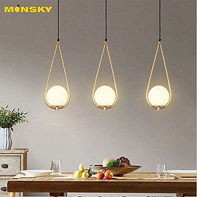 Đèn thả SAPAS chao thủy tinh địa cầu, khung mạ vàng hình giọt nước - kèm bóng LED chuyên dụng (82)