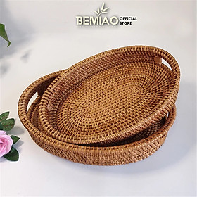 Mua Khay mây bầu dục có tay cầm  khay mây oval đựng hoa quả  ấm trà  Hàng thủ công mỹ nghệ cao cấp Bemiao