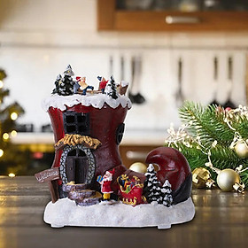 Rotating Boot House Music Box Christmas Ornament Table Centerpiece with Light Santa Claus Figurines for Home Dorm Restaurant