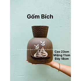 Mua Bình Hoa Gốm Dáng Túi Tròn Lọ Hoa Men Mộc Gốm Sứ Bát Tràng - Gốm Bích