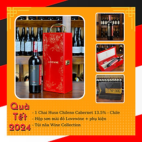 Hộp sơn mài Lovewine 1 chai rượu vang Chile Huso Cabernet Sauvignon