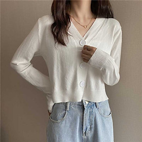 Early autumn Korean version of v-neck short knit cardigan long sleeve top all-match