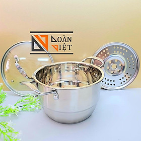 Nồi Xửng Hấp 1 tầng Inox ĐA NĂNG. Vỉ hấp rời sử dụng như Nồi Lẩu SOUP loại lớn dùng các loại bếp, bếp Từ (28cm, 26, 24, 22, 20). Đồ Gia Dụng nhà bếp pha chế làm bánh nguyên liệu