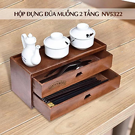 Mua Hộp đựng đũa muỗng 2 tầng bằng gỗ cao cấp NV5322 dành cho nhà hàng  quán ăn hay văn phòng
