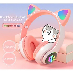Mua Tai nghe mèo VZV 23M – Có đèn led – Kết nối bluetooth 5.0 - headphone có micro – hỗ trợ điều chỉnh âm lượng – Có cổn AUX