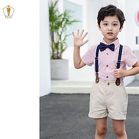 Set bộ gile bé trai TRAZ có 2 chi tiết, áo sơ mi, quần short phong cách Hàn Quốc đi chơi, sự kiện