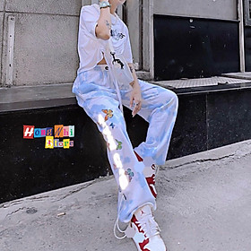 Quần Jogger Thun Dài Dây Rút Loang Màu Phản Quang Màu Xanh - Quần Thun Rút Dây Unisex - MM - M
