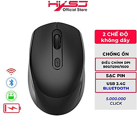 Chuột không dây Bluetooth HXSJ M100B chống ồn, DPI 1600, chế độ kép wireless usb 2.4Ghz & bluetooth - HÀNG CHÍNH HÃNG