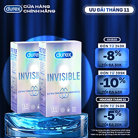 Combo 2 bao cao su Durex Invisible Extra Thin Extra Lubricated Hộp 10 Bao - 2 hộp 20 bao