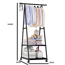 Kệ treo quần áo chữ A 3 tầng 2 ngăn khung kim loại có bánh xe tiết kiệm diện tích phù hợp mọi không gian