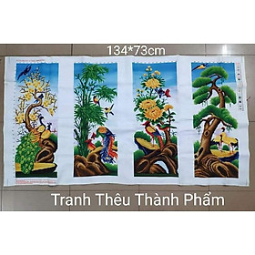 Tranh thêu thành phẩm tứ quý mai lan cúc trúc 130*55cm
