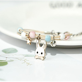 Vòng tay gốm xanh trắng hồng gắn thỏ cà rốt cầu vồng chìa khóa lăc tay nữ tặng ảnh Vcone