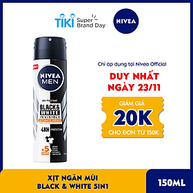 Xịt Ngăn Mùi NIVEA MEN Black & White Ngăn Vệt Ố Vàng Vượt Trội 5in1 (150ml) - 85388