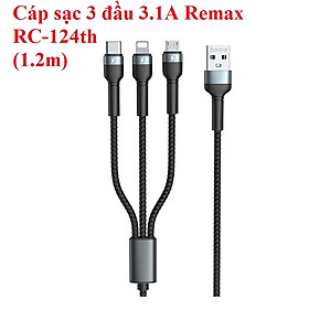 Cáp sạc 3 đầu đa năng 3.1A Remax RC124th (1.2m)  - Hàng chính hãng