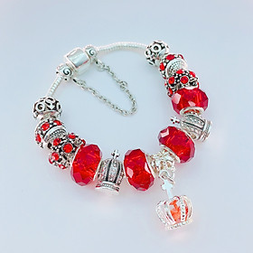 Vòng tay lắc tay nữ charm đỏ sang chảnh hợp kim mạ bạc cao cấp đủ size 16 - 20 cm