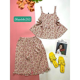 Bộ ngủ 2 dây,đồ ngủ mặc nhà lửng vải lụa BL 28 hoạ tiết hoa nhí siêu cưng