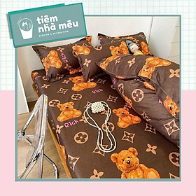Bộ Vỏ Chăn Ga Gối Cotton 3D m6/m8/2m-Tiệm Nhà MêuCotton80% Gấu Teddy Nâu Vàng Dễ Thương Bền