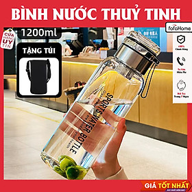 Bình Nước Thủy Tinh Dung Tích 750,1000,1200,1500ml Tiện Lợi, Có Lọc Bã Trà, Tặng Kèm Túi Vải Cách Nhiệt