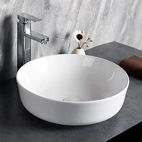 Chậu sứ lavabo màu trắng để bàn, kiểu tròn thiết kế tinh tế, giá rẻ