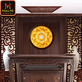 Mua Tranh trúc chỉ in MÂU NI  Lá Bồ Đề  đk 80cm  (thích hợp đặt tượng thờ cao 55cm đến 75cm)