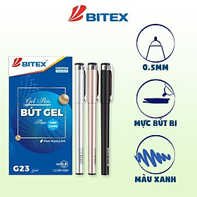 Bút Gel Bitex G23 mực xanh, sang trọng, màu ngẫu nhiên (1 cây)