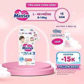 Tã/bỉm dán Merries size L - 48 miếng (dành cho bé từ 9 - 14kg)