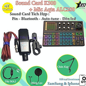 Mua Bộ Mic thu âm Aqta ALC280 sound card k300 dây livestream MA2 chân kẹp màng lọc sound card k300 có autu tune bluetooth