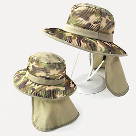 Chống Tia UV Cho Bé Mùa Hè Safari Hat Bé Trai Mũ Trẻ Em Panama Unisex Đi Biển Cho Bé Gái Nón Hoạt Hình Neckflap Nắp cho Bé - camouflage B