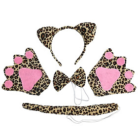 4Pcs Ears Headband Set for Kids Ears Tail Bow Tie Animal Dress Set Carnival Party Decoration Costume Accessory (Leopard)