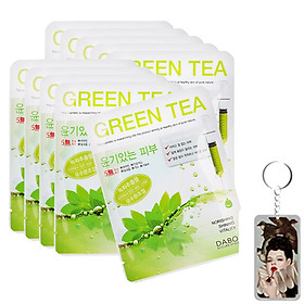 Hình ảnh Bộ 10 miếng mặt nạ trà xanh Dabo Green Tea giảm thâm Hàn Quốc 23ml + Móc khoá
