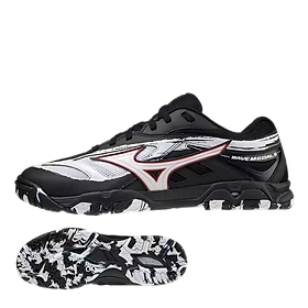 Giày Bóng Bàn Mizuno Wave Medal 6 - Màu Đen Họa Tiết Trắng - Đế Cao Su Chống Trơn - Da Mềm Mang Xui Êm