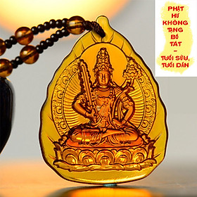 Dây chuyền phong thủy mặt Phật - Chuỗi hạt đeo cổ mặt Phật bản mệnh tựa lá đề (Màu hổ phách)