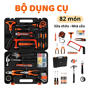 Bộ dụng cụ sửa chửa 82 món, đầy đủ công dụng cụ, phù hợp cho gia đình và văn phòng, phối màu đen cam sang trọng - Hộp dụng cụ 82 món