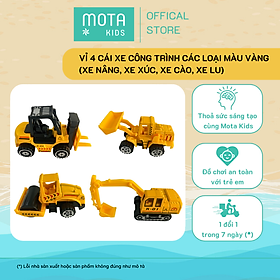 [M8804-2 - Mota Montessori] Đồ chơi cho bé Vỉ 4 cái xe công trình các loại màu vàng - Hàng chính hãng