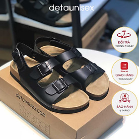 Giày sandal đế trấu quai ngang 2 khóa nam nữ Detaunisex màu ĐEN - SATA21D