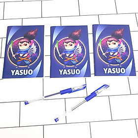 Bộ Sưu Tập 3 Cuốn Sổ Tay Tướng Liên Minh Huyền Thoại Tặng Kèm 2 Bút Bi Xanh - Yasuo