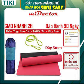 Thảm Tập YoGa TPE Dày 6mm Gym miDoctor + Bao Thảm Tập Yoga + Dây Thảm Tập Yoga (Túi, Dây Giao Màu Ngẫu Nhiên)