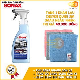 Chai xịt phủ bóng sơn xe và các chi tiết ô tô nhanh chóng Sonax 287400 500ml - chống thấm nước, phủ bóng nhanh, loại bỏ cận bẩn, tăng độ sáng sơn xe, giảm bám bụi bẩn, mùi dễ chịu - tặng 1 khăn lau 3M màu ngẫu nhiên