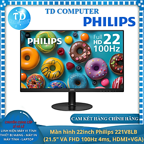 Màn hình máy tính 22inch Philips 221V8LB (21.5" VA Full HD 100Hz 4ms, HDMI+VGA) - Hàng chính hãng DigiWorld phân phối