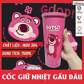 Ly Giữ Nhiệt Gấu Dâu Lotso Hotrend 2023 Dễ Thương Dung Tích 750ml Chất Liệu Inox 304 Cao Cấp Giữ Nhiệt Từ 8-12 Giờ - Giao Màu Ngẫu Nhiên