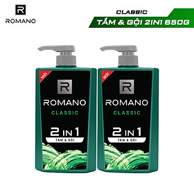 Combo 2 Tắm gội 2 trong 1 Romano hương nước hoa 650g/chai