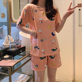 Set đồ mặc ở nhà, bộ ngủ chât đẹp cho nữ, vải cotton, mềm, rộng, thoáng mát họa tiết hoa quả cực dễ thương freesize<56kg