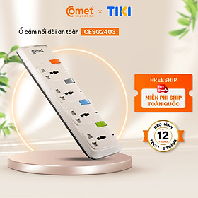 Ổ Cắm Điện Nối Dài Comet CESG2403 2500W Dây Dài 3m, 4 Lỗ 3 Chấu, 4 Công Tắc, Có Nắp Che Lỗ Cắm An Toàn