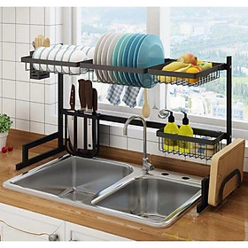 Kệ Để Chén Bát Đa Năng Dài Có Giá Để Bát Đũa Sơn Đen Tiện Lợi KSD