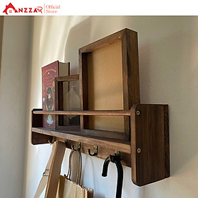 Kệ gỗ treo tường Anzzar trang trí kết hợp treo đồ, quần áo, làm giá sách, đựng đồ lưu niệm màu nâu Rustic - DxRxC=40x10x16cm