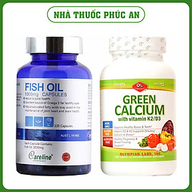 Combo Canxi + DHA cho bầu - Green Calcium Olympian Labs và Careline Fish Oil hỗ trợ xương, trí não cho mẹ và bé